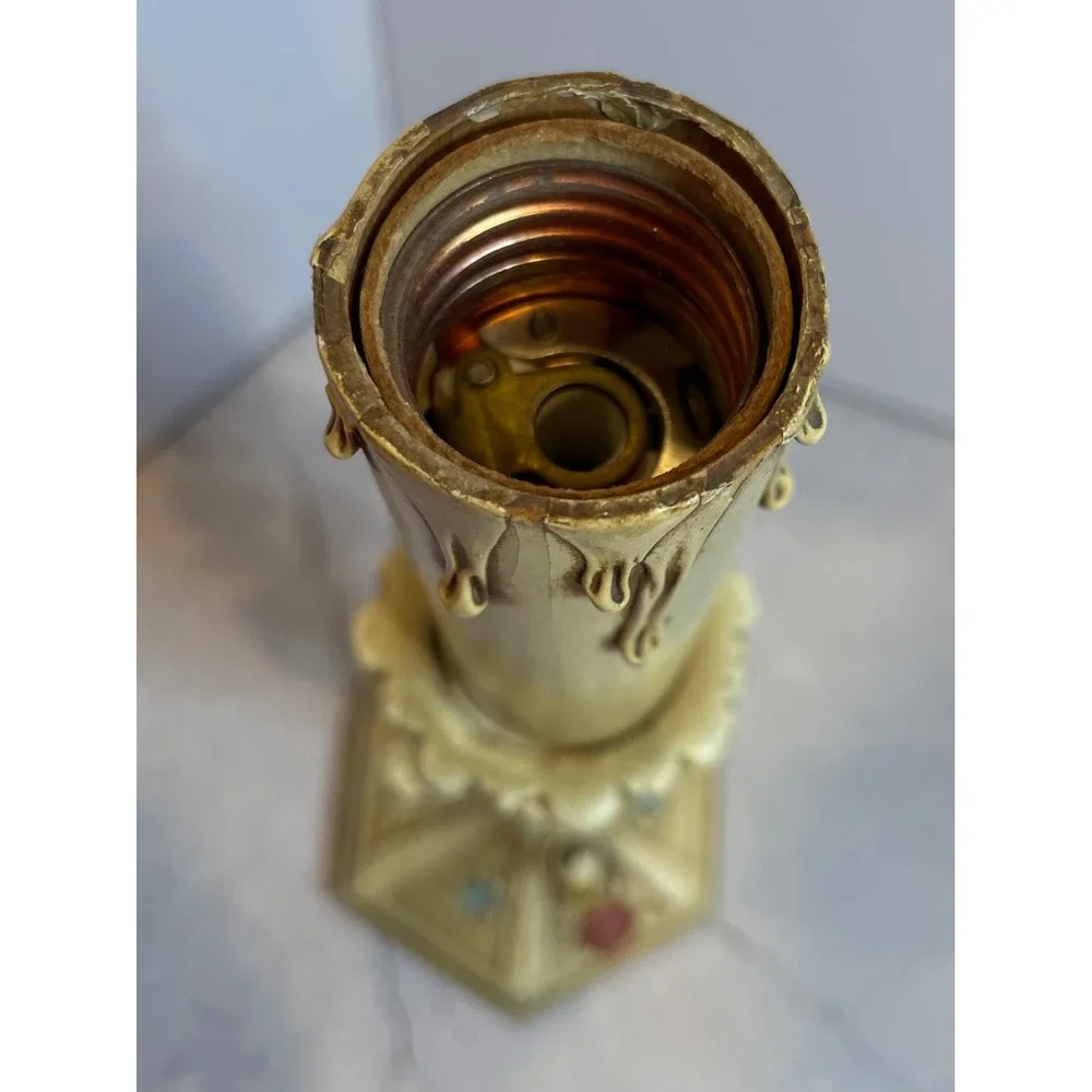 Vintage French Provincial Electric Candlestick Lamp‎ Floral Rose Garland 1930s